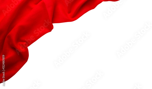 Elegant draped red fabric with soft folds, cut out