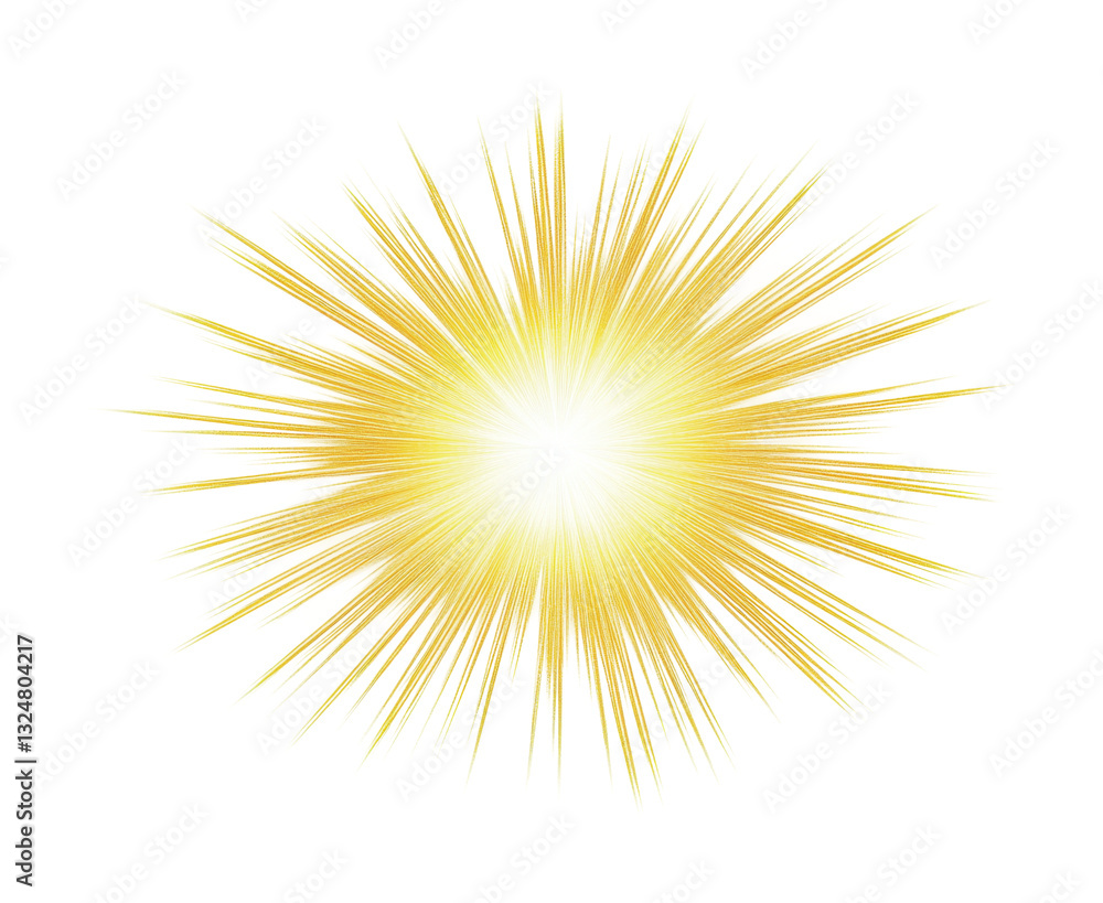 Fototapeta premium Vibrant yellow starburst with radiating lines, cut out