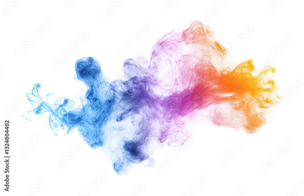 Fototapeta premium Colorful swirling clouds of vibrant smoke in blue, purple, red, orange, and pink hues, cut out