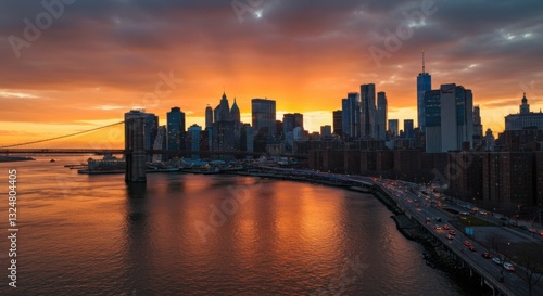 Wallpaper Mural The fiery glow of a dramatic sunset sets the Manhattan skyline ablaze, shimmering over the water. Torontodigital.ca