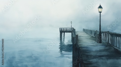 Obraz na płótnie A wooden pier stretching into water under a hazy atmospheric sky w salonie