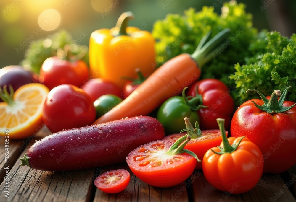vibrant colorful vegetable palette displayed natural wooden surface creating captivating visual feast, vegetables, colors, green, red, yellow, orange vibrant colorful vegetable palette displayed natural wooden surface creating captivating visual feast, vegetables, colors, green, red, yellow, orange
