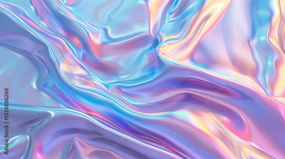 Obraz premium Background iridescent silk waves, smooth pastel fabric folds, dreamy flowing textile texture, soft shimmering glow