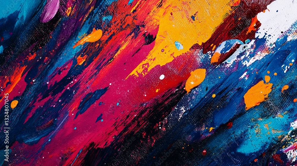 Bright abstract painting with vivid colors and dynamic brushstrokes created on canvas Bright abstract painting with vivid colors and dynamic brushstrokes created on canvas