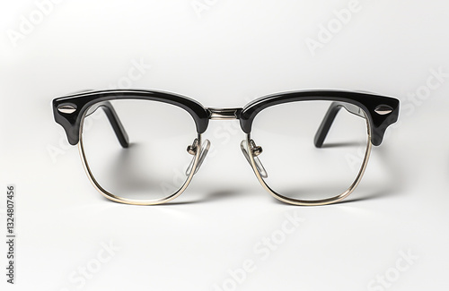 Obraz na płótnie Classic eyeglasses with a black upper frame and metal rims on a white background w salonie