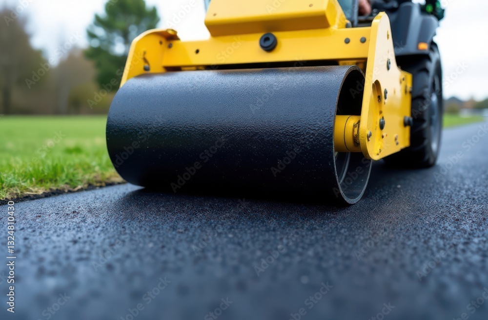 Fototapeta premium An asphalt roller compacts asphalt pavement before a new road is put into operation