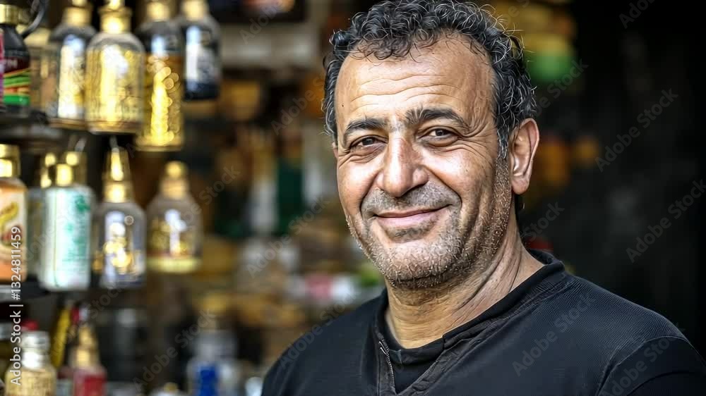 Smiling Middle-Eastern Man in a Bazaar Smiling Middle-Eastern Man in a Bazaar