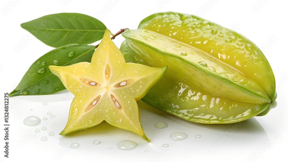 Fototapeta premium Starfruiton white background with water drops