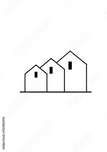 Wallpaper Mural abstract illustration of three staggered houses, minimalist black and white vector graphic Torontodigital.ca