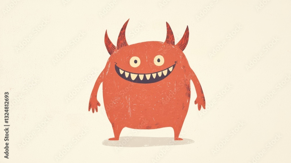 Obraz premium A cheerful cartoon monster stands with its arms wide open, showcasing bright red fur, large smiling mouth, and playful features against a light background. It exudes a friendly vibe