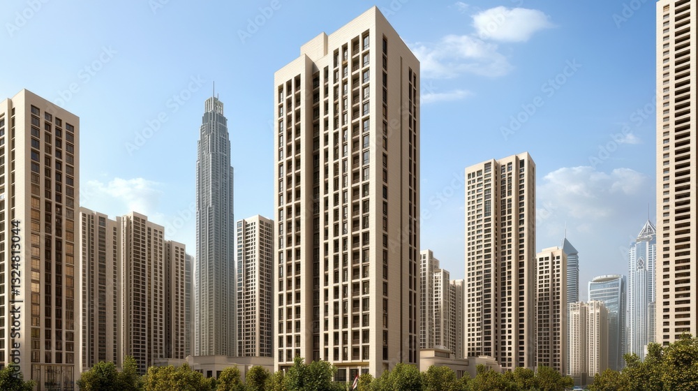 Modern Highrise Buildings in a Sunny Cityscape Modern Highrise Buildings in a Sunny Cityscape