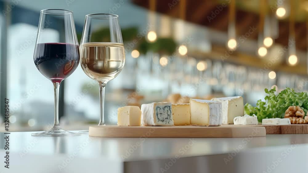 Wine and cheese pairing An array of cheeses sits beside wine glasses perfect for a sophisticated gathering Wine and cheese pairing An array of cheeses sits beside wine glasses perfect for a sophisticated gathering