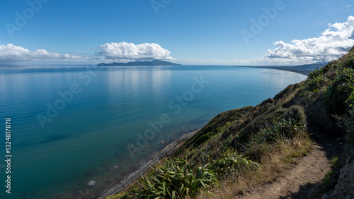 Cliffs at Escarpment Track with Kapiti Island, New Zealand