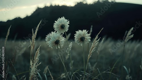 Wallpaper Mural Serene Sunset Meadow: Three White Flowers in Dusk Torontodigital.ca