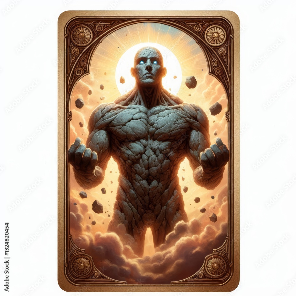 Obraz premium Enigmatic Golem Tarot Card Depicting Strength and Earthly Power Manifestation