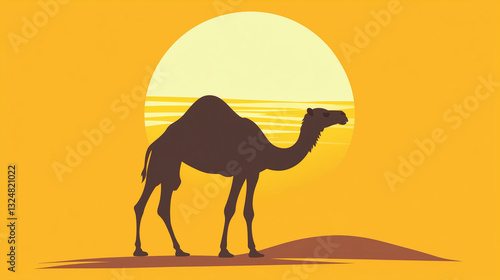camel silhouette sunrise desert illustration