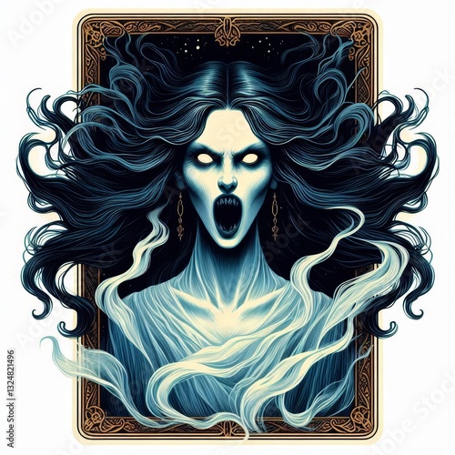 Enigmatic Banshee in Ornate Frame: Ethereal Specter of Celtic Lore Portrayal
