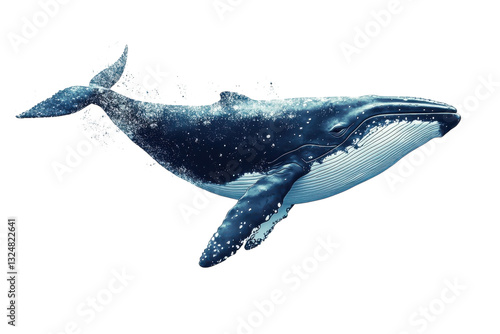 Majestic humpback whale gliding gracefully through crystal-clear ocean waters at dawn isolated on transparent background