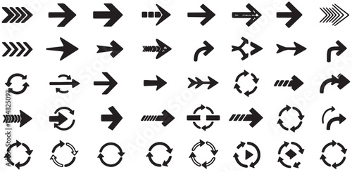 Black and white arrow icon set for web and design