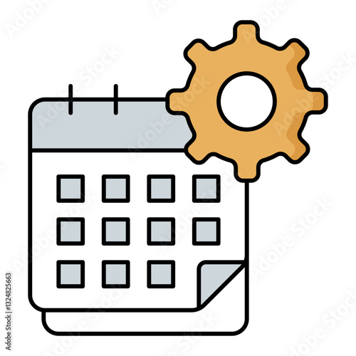 Calendar icon with a gear representing configuration, automation scheduling, system settings, and workflow adjustments
