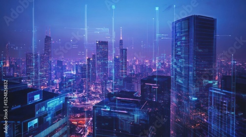 Wallpaper Mural Futuristic Cityscape at Night: A Digital Metropolis Torontodigital.ca