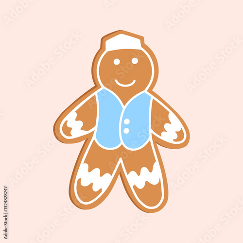 Kazakh Gingerbread Nauryz man cookie. Hand drawn Vector illustration for Kazakhstan spring holiday. National ornaments and elements