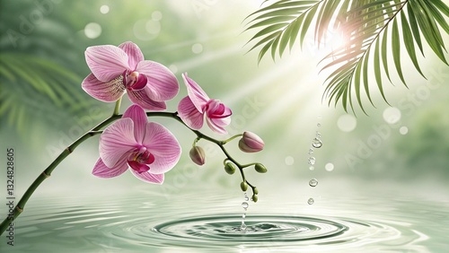 Ethereal Orchid Over Reflective Water
