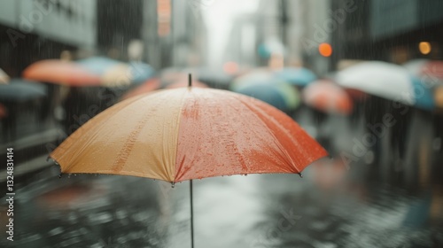 Wallpaper Mural Colorful umbrella in rainy city street, blurred background. Torontodigital.ca