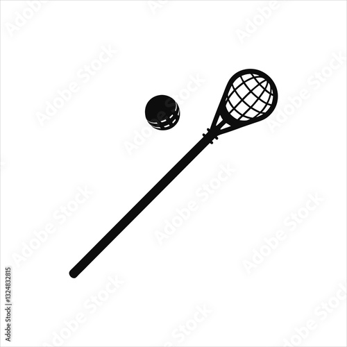 Lacrosse Stick and Ball Silhouette Vector Illustration