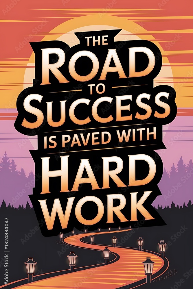 Naklejka premium The Road to Success is Paved with Hard Work Typography and Colorful Background Motivational Quote T-shirt Design Illustration