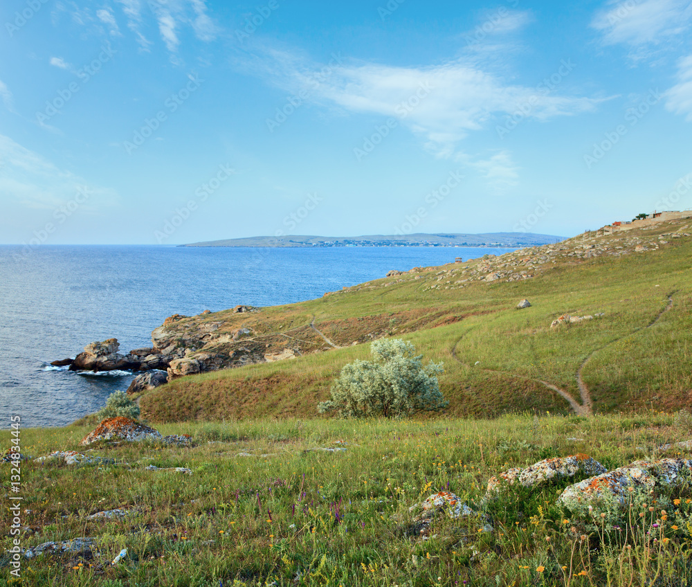 earth road on prairies near summer sea coast