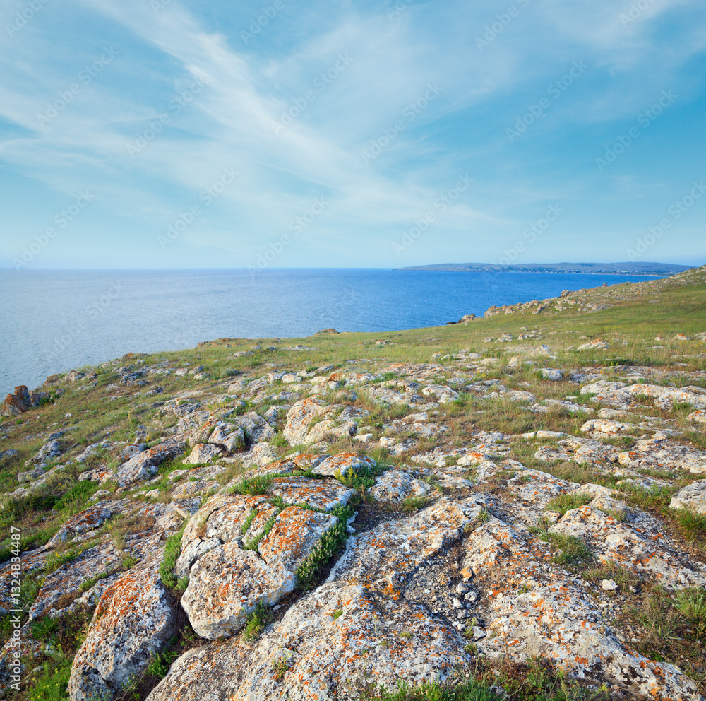 Summer sea and rocky coastline (Kazantip reserve, Crimea, Ukraine).