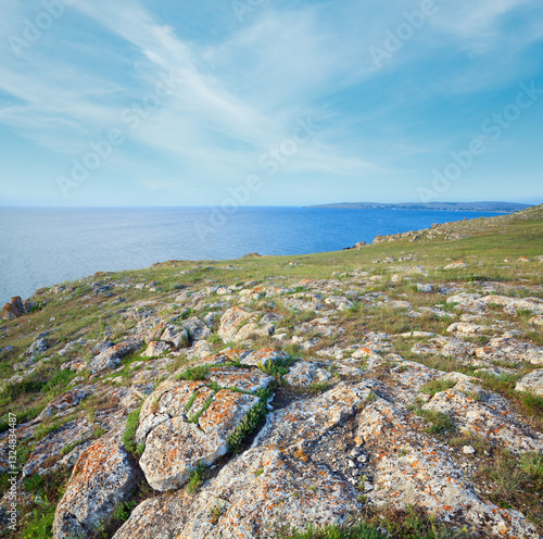 Obraz na płótnie Summer sea and rocky coastline (Kazantip reserve, Crimea, Ukraine). w salonie