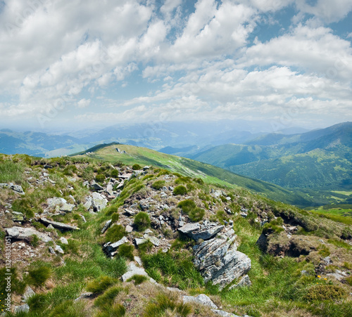Obraz na płótnie Large stones on summer mountainside (Ukraine, Carpathian Mountains). w salonie