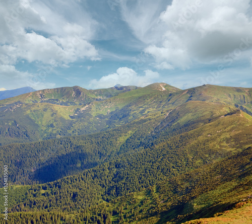 summer cloudy mountain landscape (Ukraine, Carpathian Mountains)
