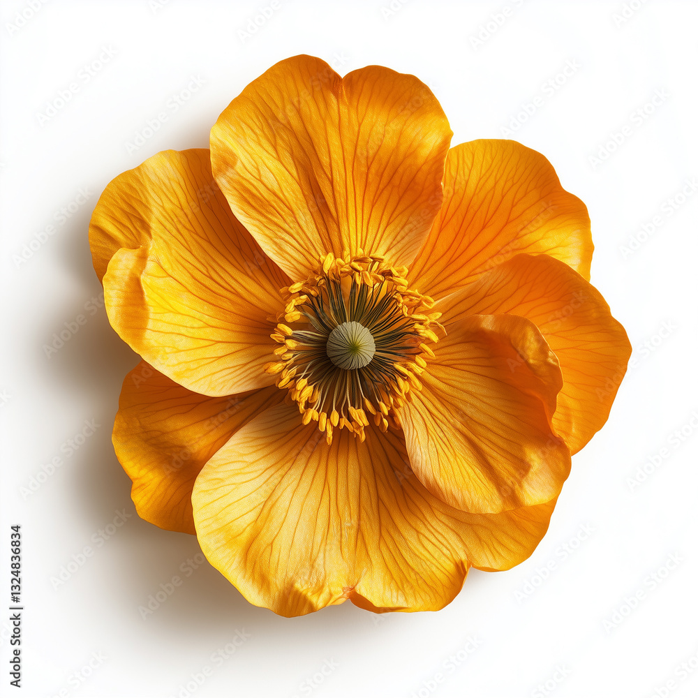 Top view Kerria, isolated on white plant image Top view Kerria, isolated on white plant image