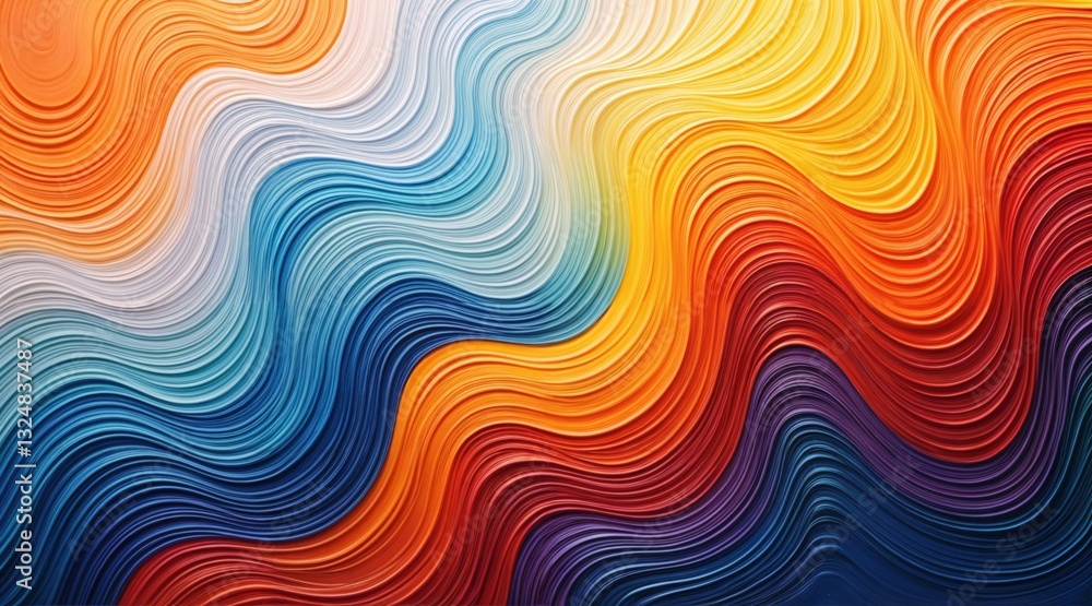 Abstract painting with vibrant color field, dynamic brushstrokes, swirling flowing forms, layered smooth gradients, rich orange, yellow, blue, red, purple tones, contemporary art, abstract expressioni