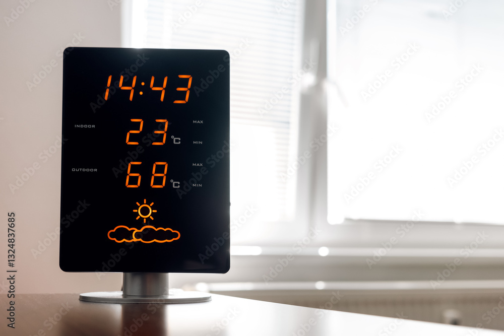 Display of thermometer at home showing over 60 degrees outside in summer