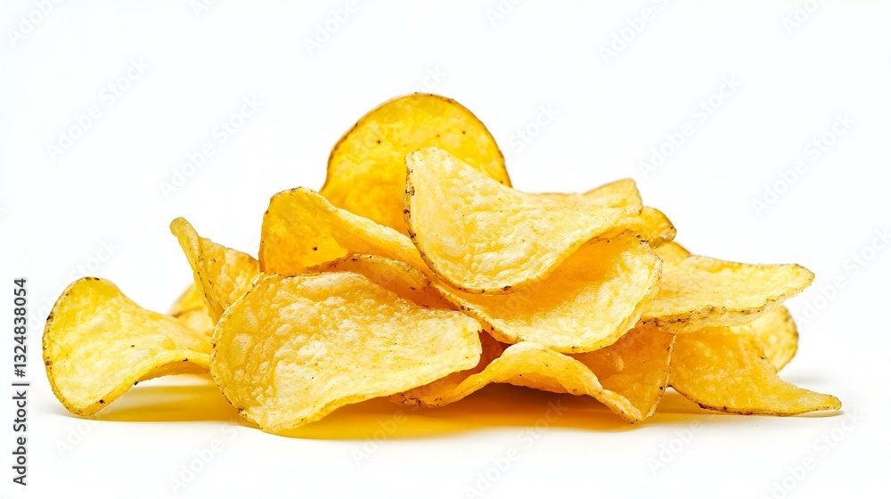 High angle shot of a heap of wavy potato chips High angle shot of a heap of wavy potato chips