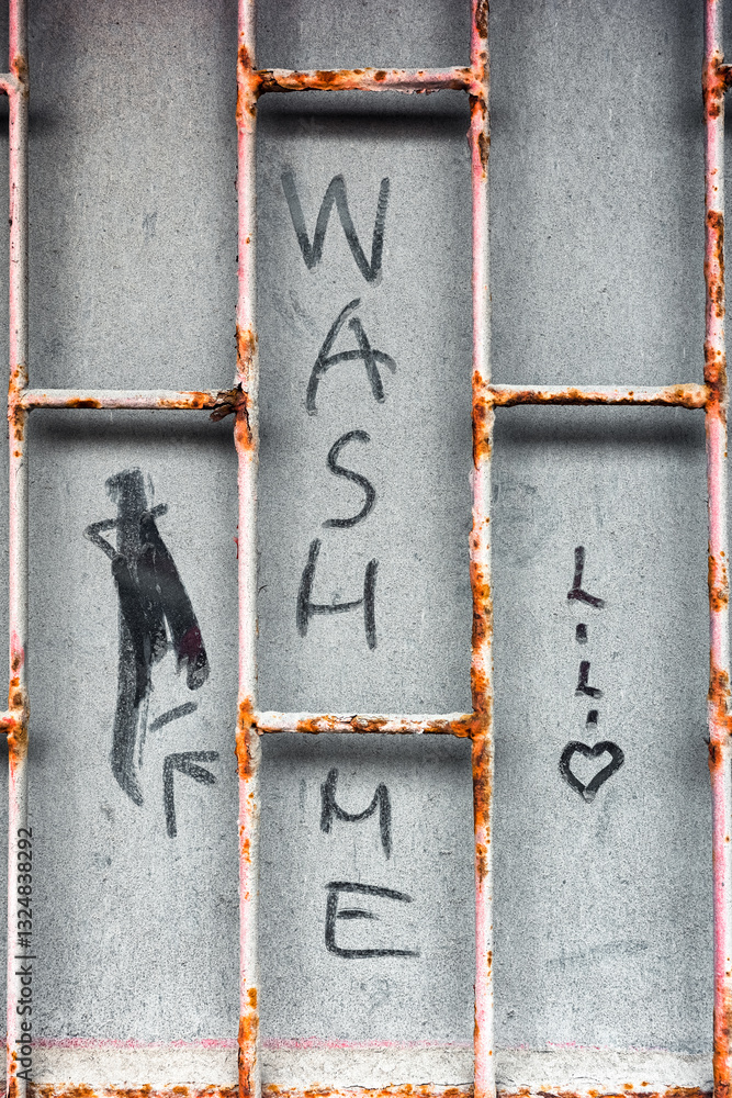 Text Wash me on inwashed and dirty glass