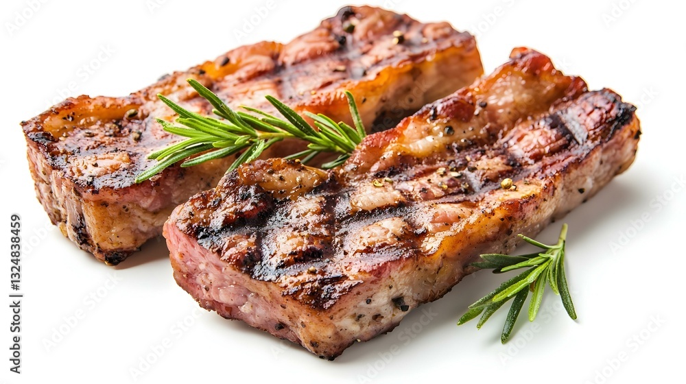Grilled fresh bacon isolated on white Grilled fresh bacon isolated on white