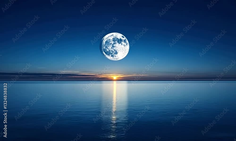 Serene Night: Full Moon over Calm Ocean Serene Night: Full Moon over Calm Ocean