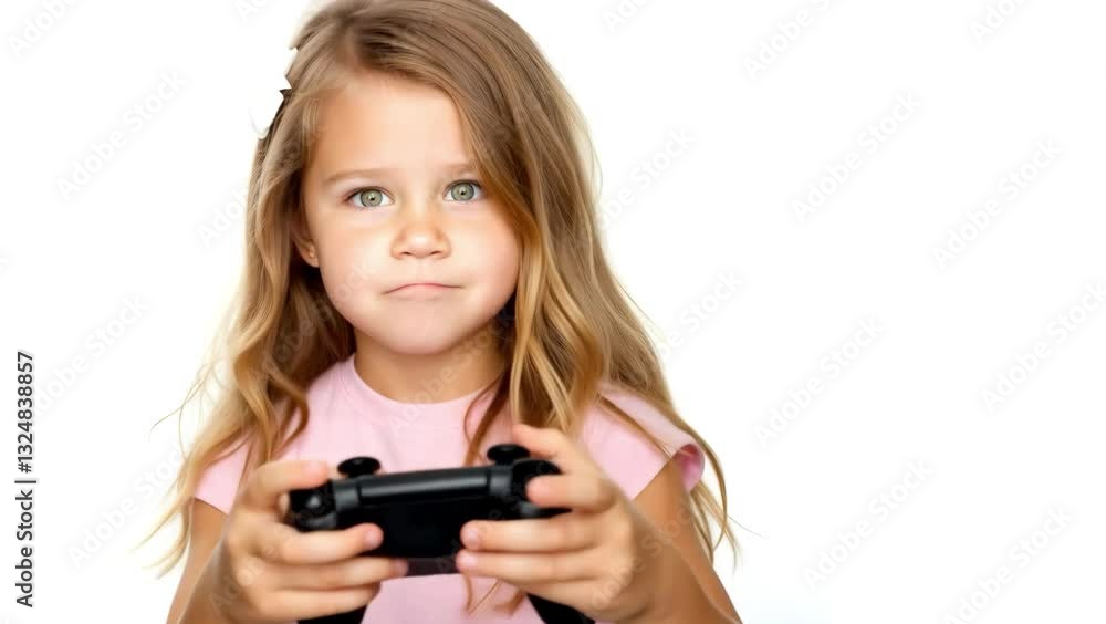 Little Girl Playing Video Games with Joystick Controller, 4K Video Footage. Childhood, Child Gaming, Technology, and Entertainment Concept. Little Girl Playing Video Games with Joystick Controller, 4K Video Footage. Childhood, Child Gaming, Technology, and Entertainment Concept.