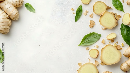 fresh Ginger root and slice isolated on white