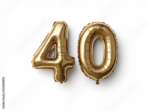 Elegant golden balloons shaped as number 40 celebrate a milestone birthday in festive decor