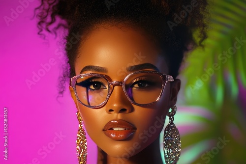 Wallpaper Mural Fashionable Portrait of a Glamorous Woman with Glasses Against Vibrant Background Torontodigital.ca