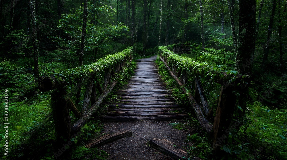 Fototapeta premium Lush Forest Bridge Nature Photography