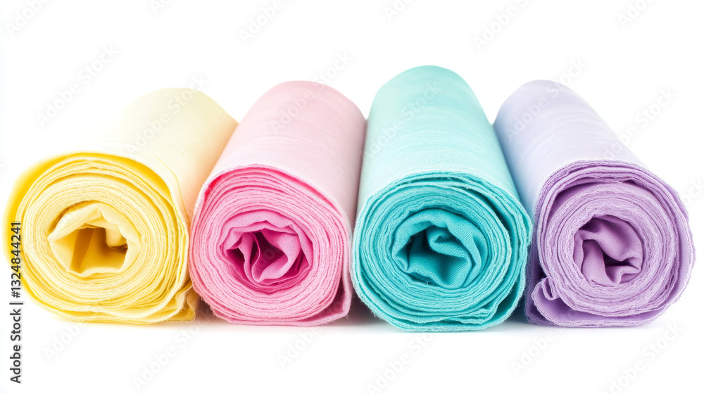 Soft Elegance: Rolls of Pastel Fabric on White
Soft Elegance: Rolls of Pastel Fabric on White