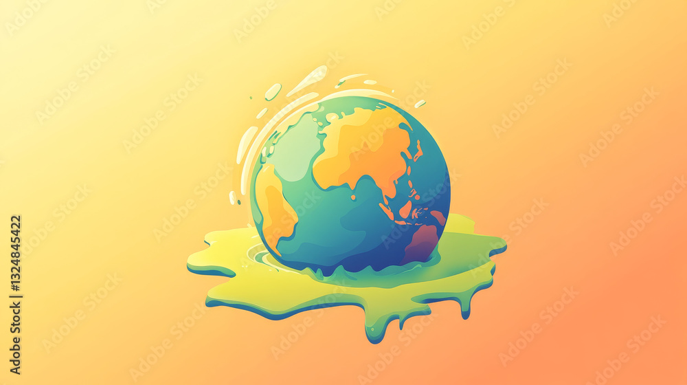Naklejka premium Global warming low poly banner template. 3d polygonal melting earth planet. Ecological problem concept with connected dots and lines. Environmental disaster vector color wireframe mesh illustration