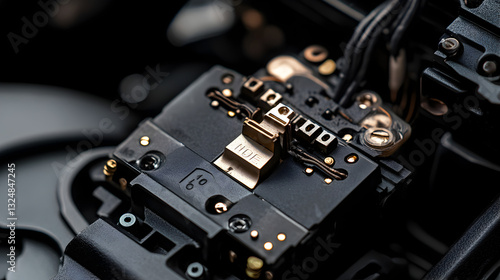 Wallpaper Mural Macro shot of a black electronic motherboard with intricate gold details and components. Torontodigital.ca